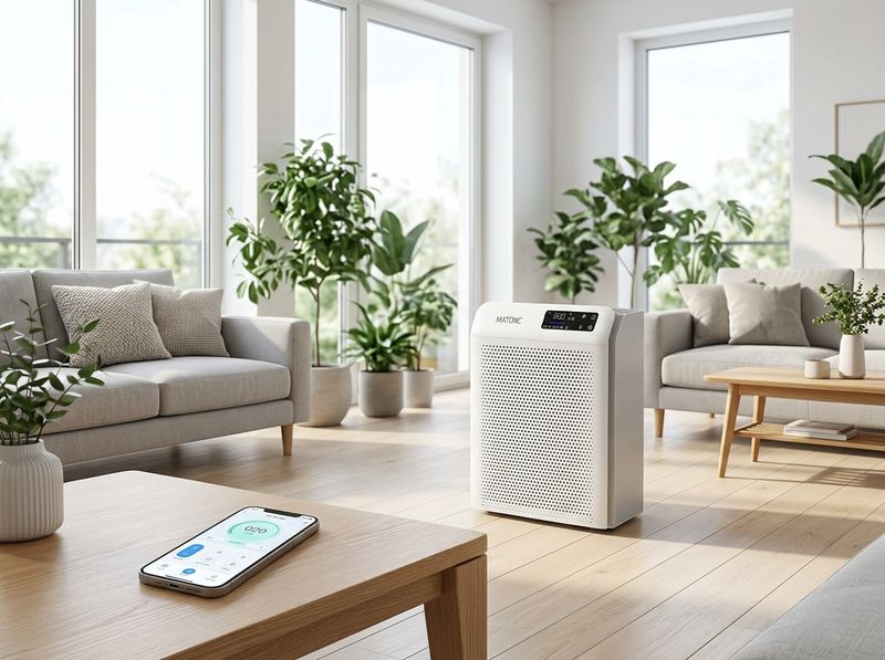 MATONC whisper-quiet air purifier on a dim nightstand