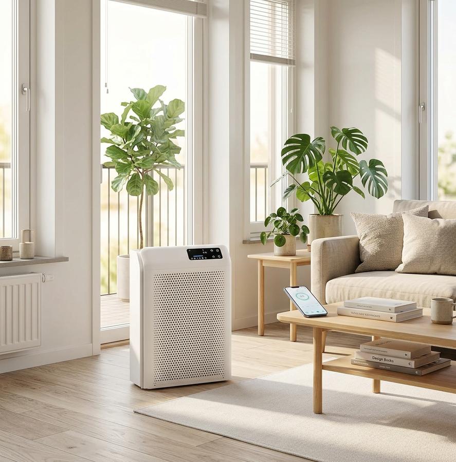 MATONC HEPA air purifier flagship beside a sofa