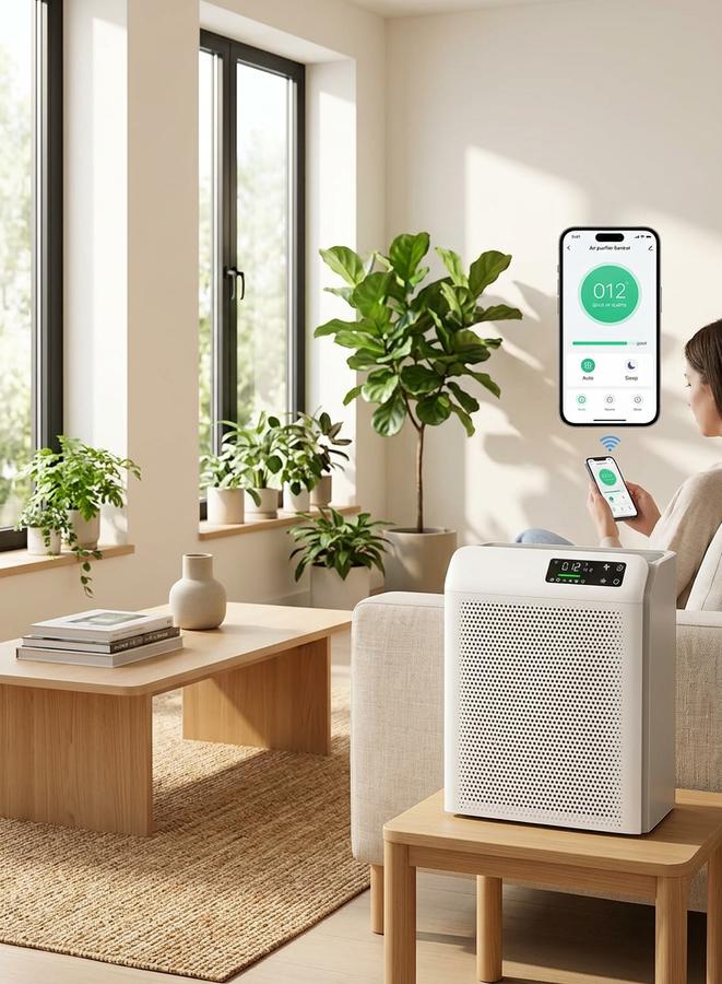 MATONC whisper-quiet HEPA air purifier on a bedroom nightstand