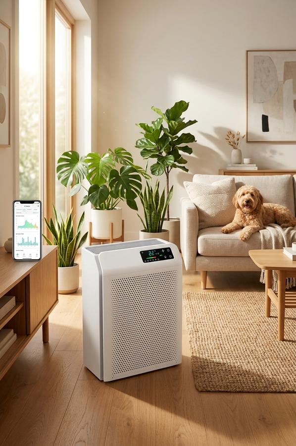 MATONC compact large-room air purifier on a side table