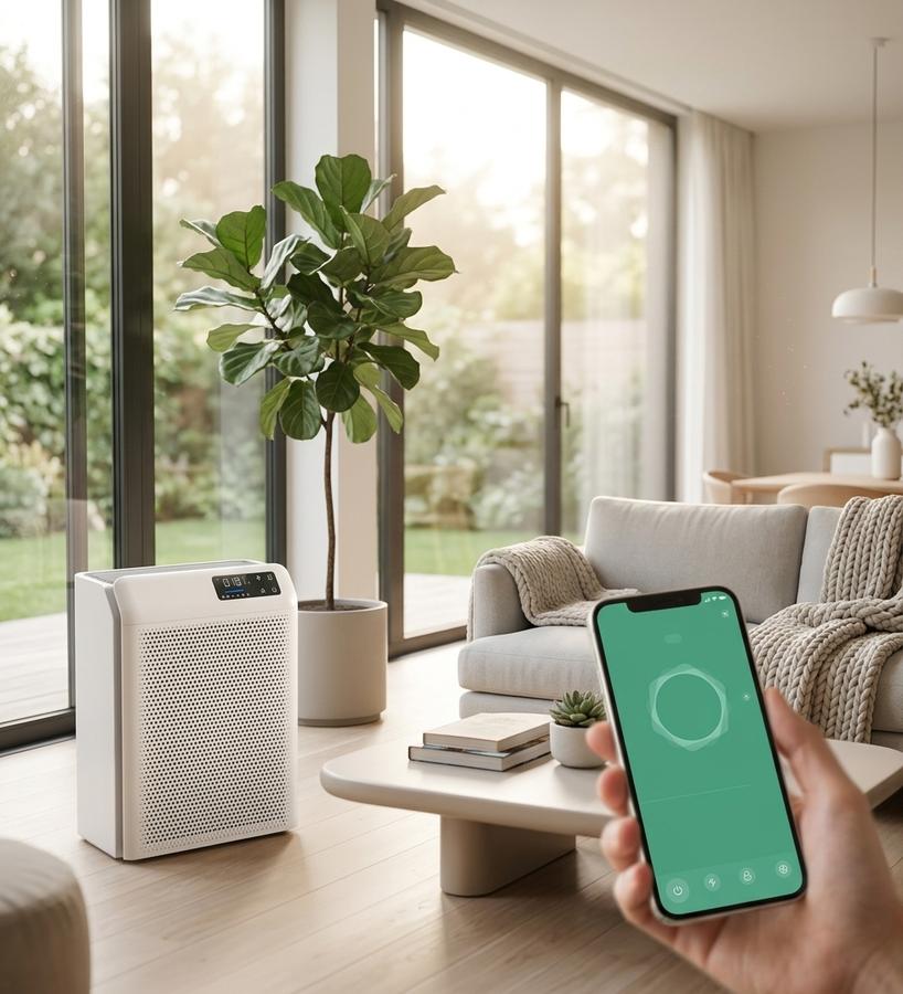 MATONC Ganymede HEPA air purifier in a bright living room